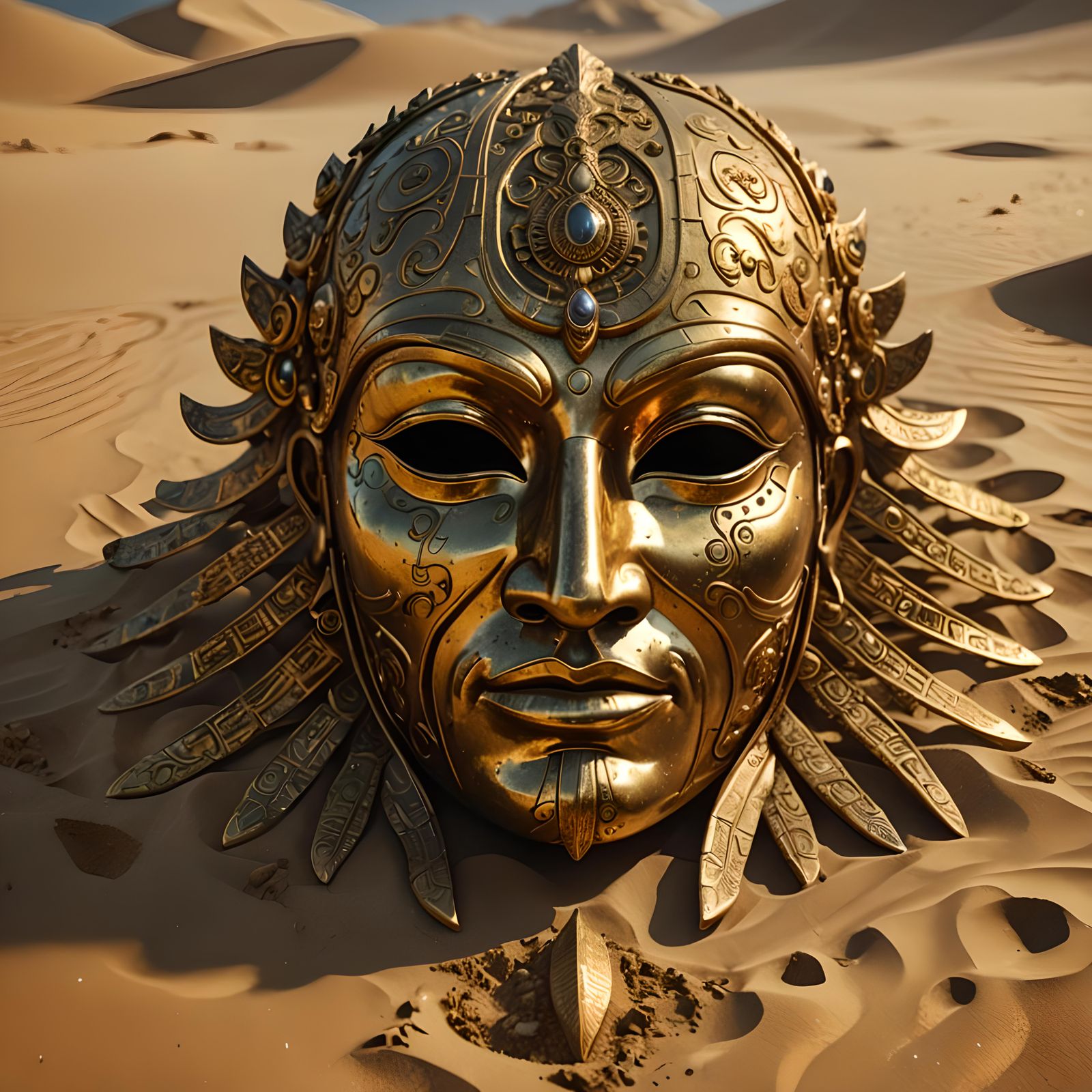 An Ancient Golden Mask in the Sands.
