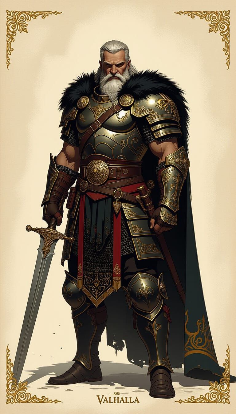 Valiant Warrior in Valhalla with Golden Embellishments