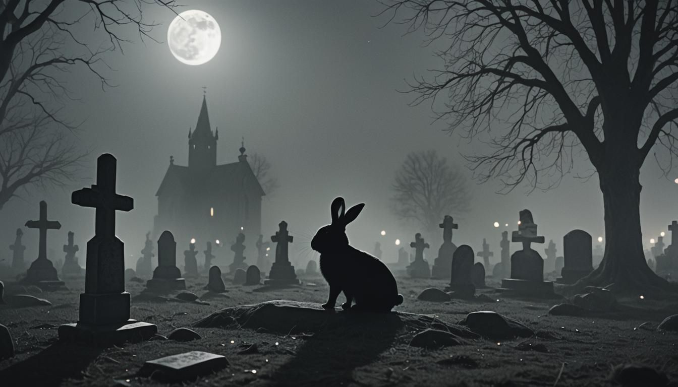 Noir Bunny in Graveyard with Ghost Carrot