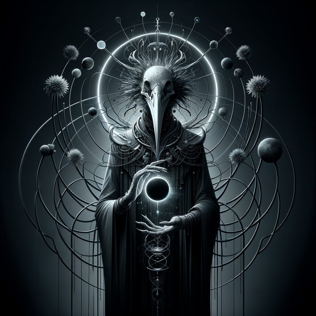 Gothic Bird Humanoid Holds Cosmic Eclipse