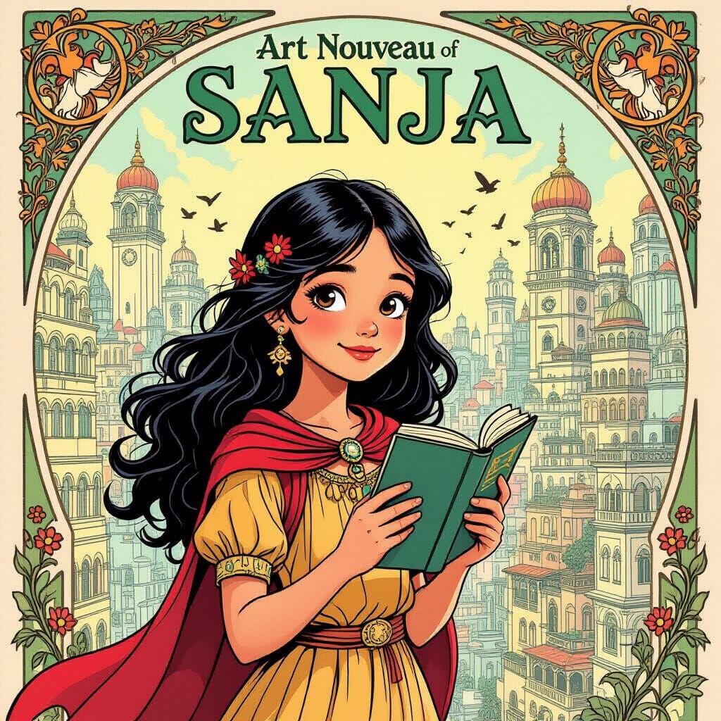 Art Nouveau Mumbai Girl Dreams of Adventure