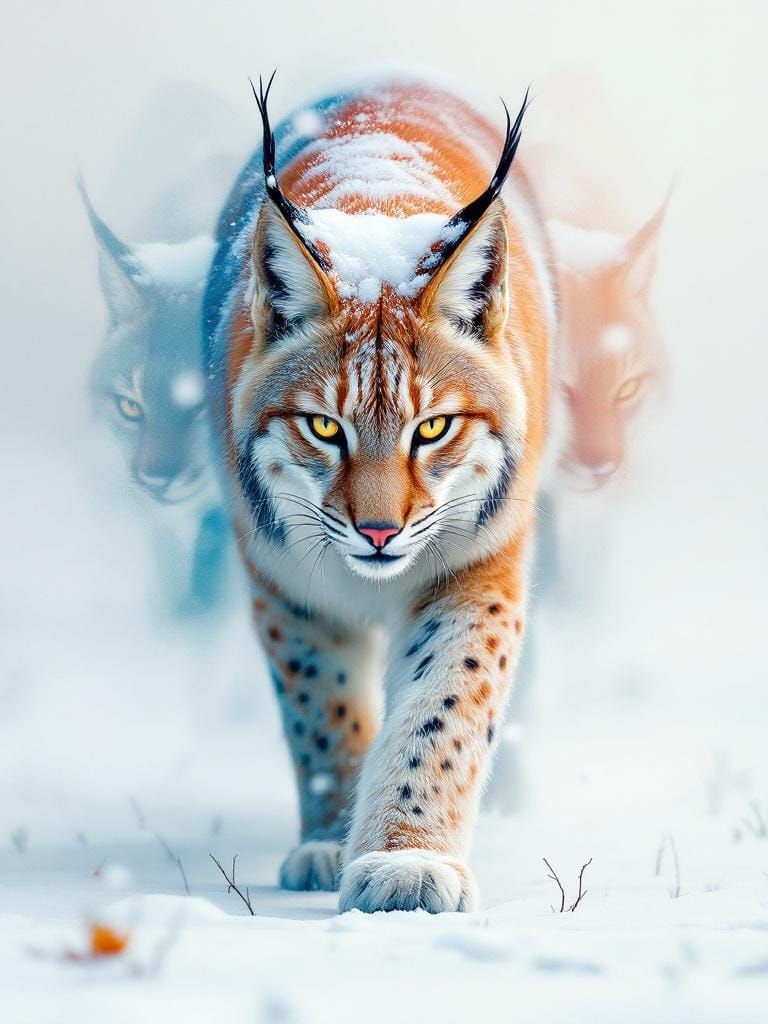 Lynx in Winter Landscape, Abstract Painting