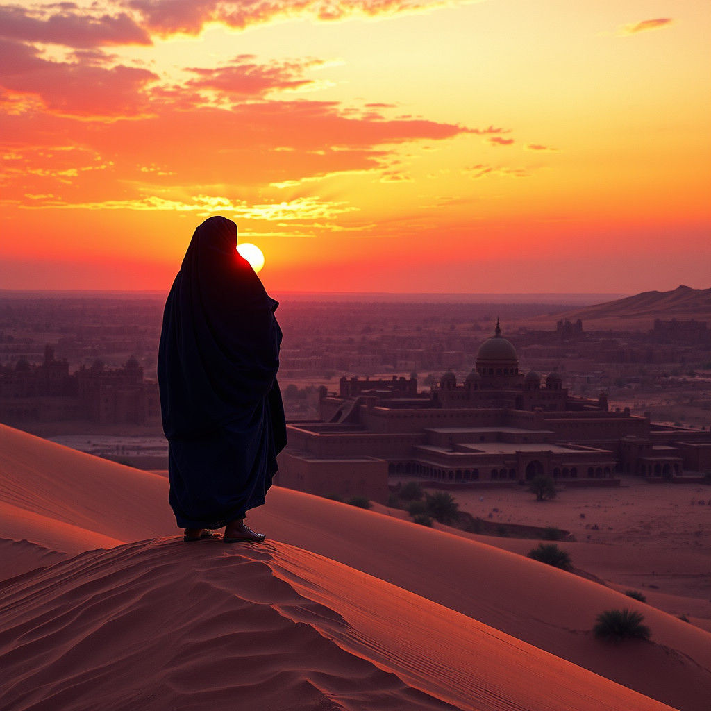 Tuareg Woman Gazing at Timbuktu Sunset