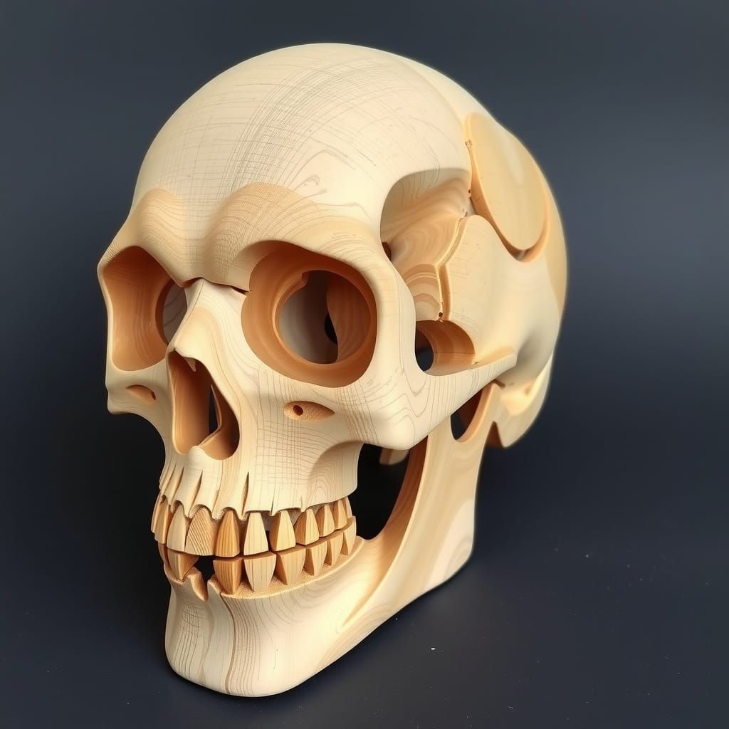 Wooden Skull Sculpture