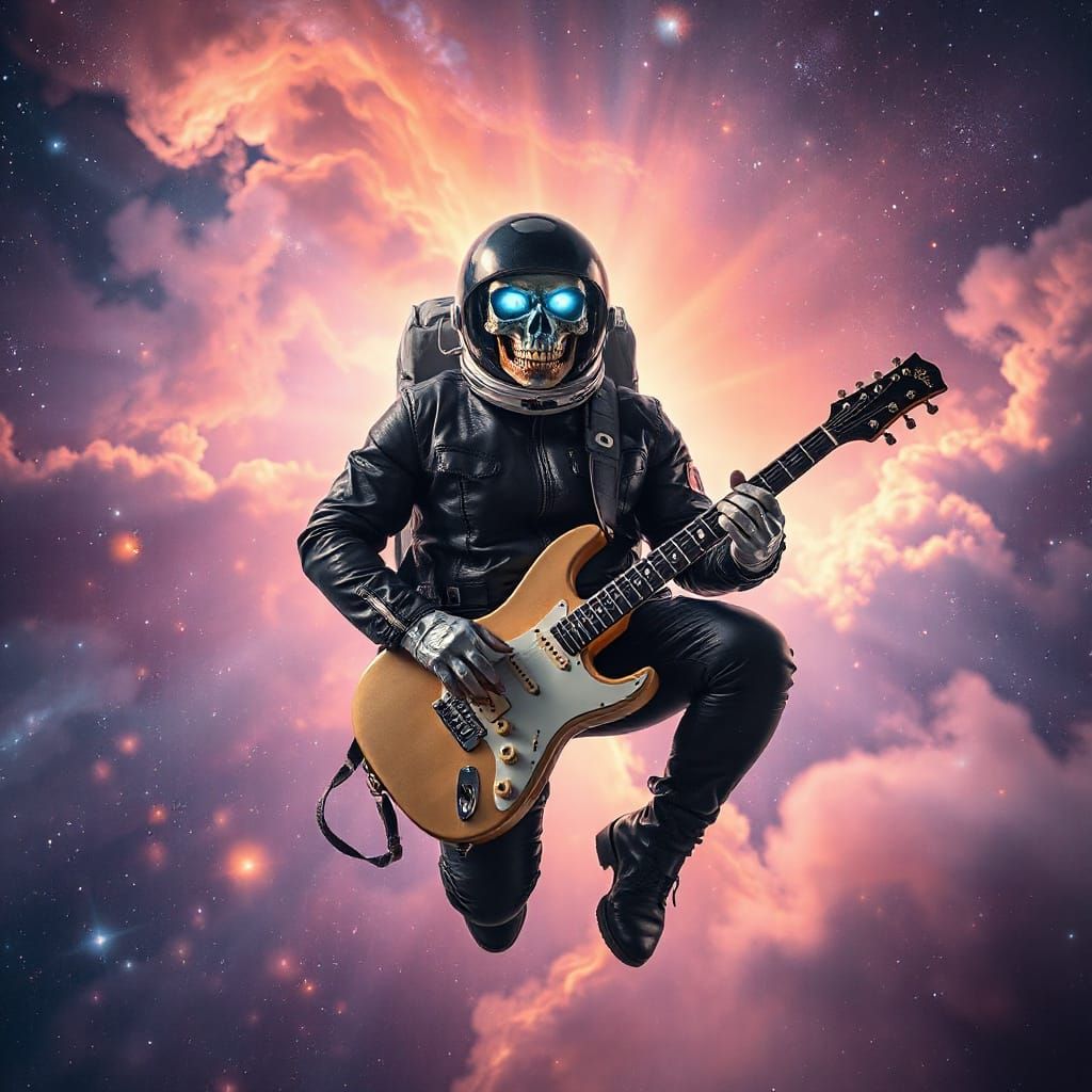 Astronaut Shreds Heavy Metal in Starry Cosmos