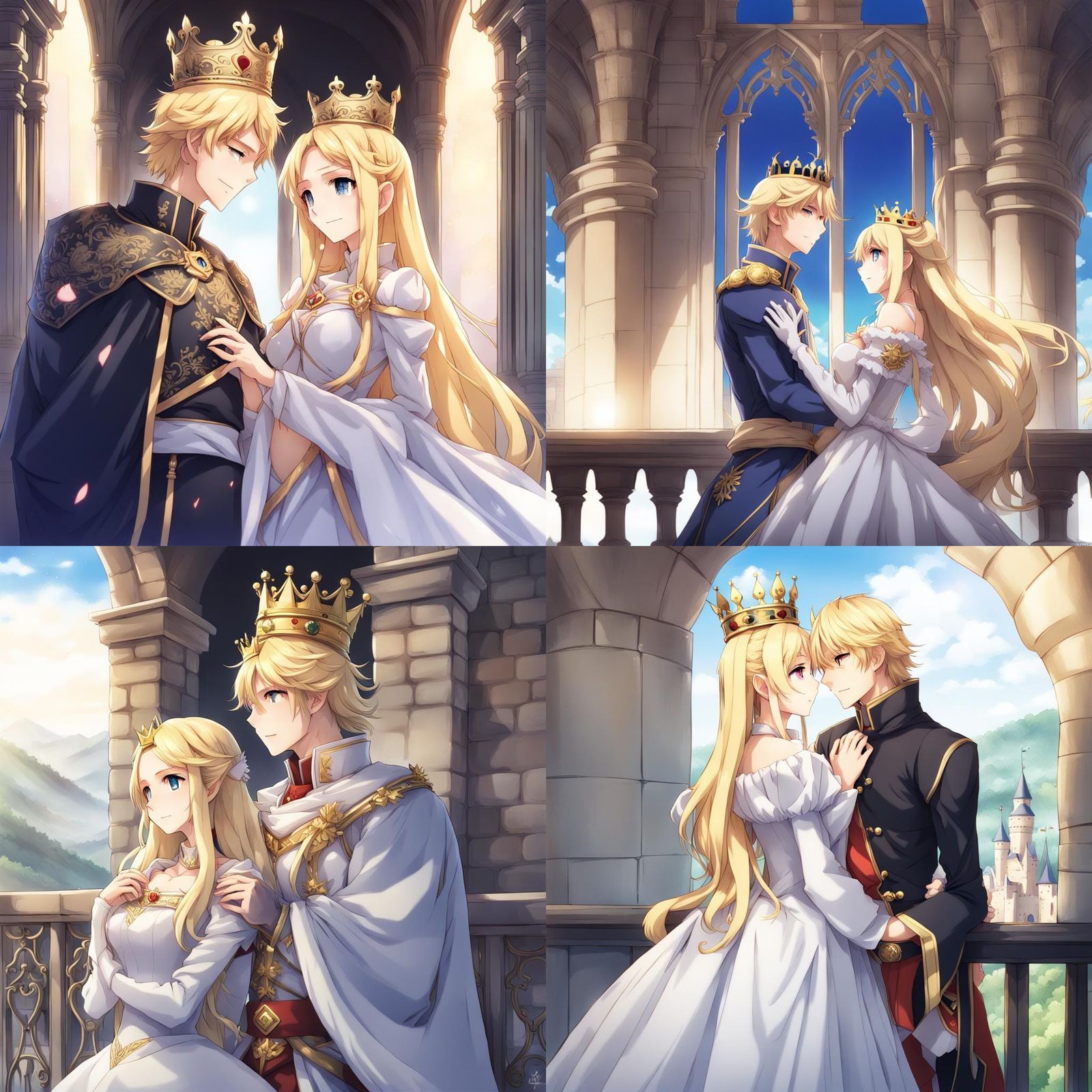 Anime-Style King and Queen in Love on Balcony