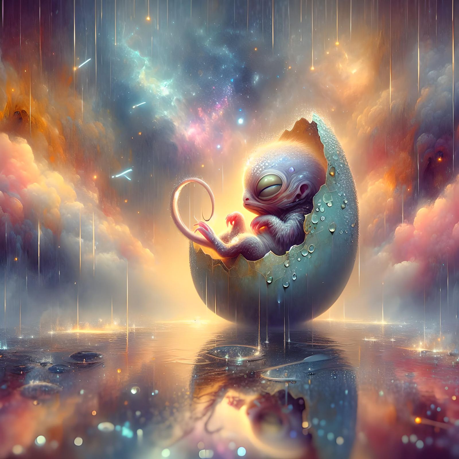 Cute Alien Infant Napping in Egg, Macro Photography