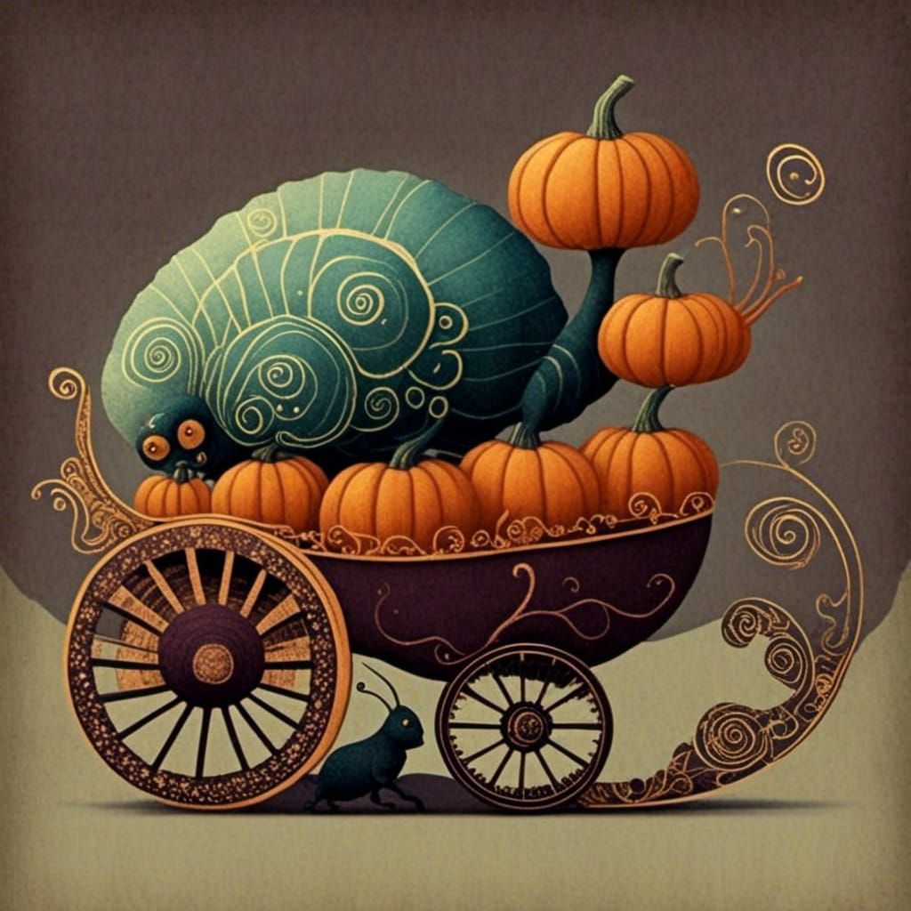 Whimsical Pumpkin Carriage in Dreamlike Style