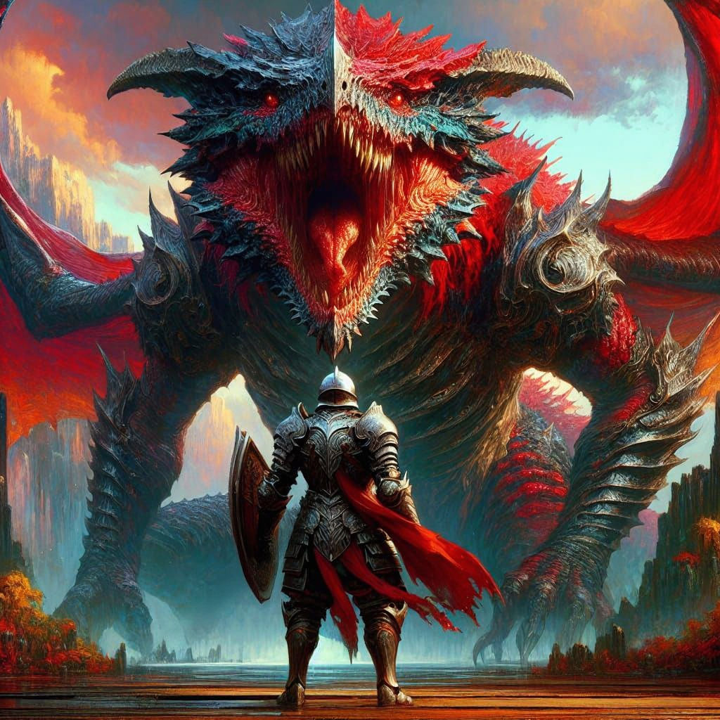 Knight Confronts Basilisk: Fantasy Art in 8K