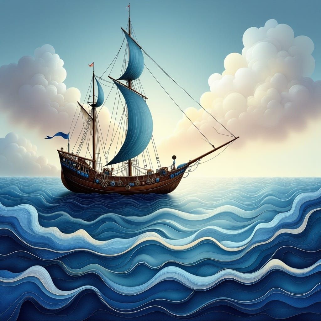 Whimsical Boat on the Sea