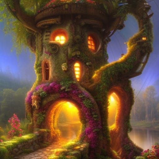 Enchanting Fairy Cottage in Gnarled Tree