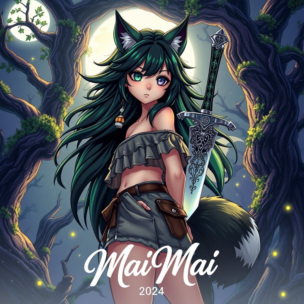 Wolf Goddess in Distressed Pirate Gear, with Fierce Wolf Com...