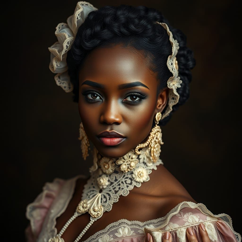 Elegant Black Woman in 19th Century Attire, Photorealistic P...