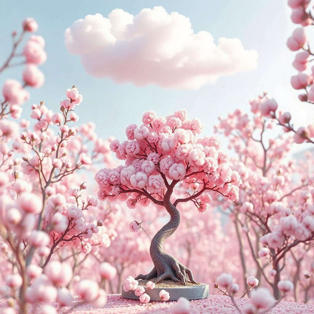 Cotton Candy Bonsai in a Pastel Forest: Anime Art