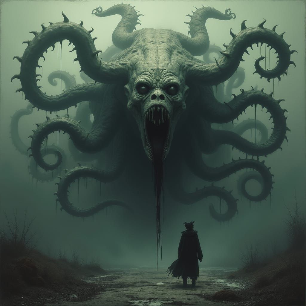 Grotesque False Hydra Weeping in Gothic Horror Style