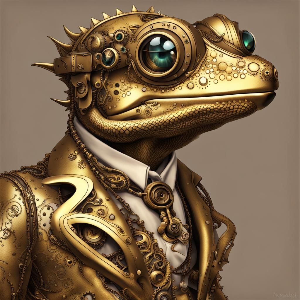 Metallic Gold Steampunk Lizard