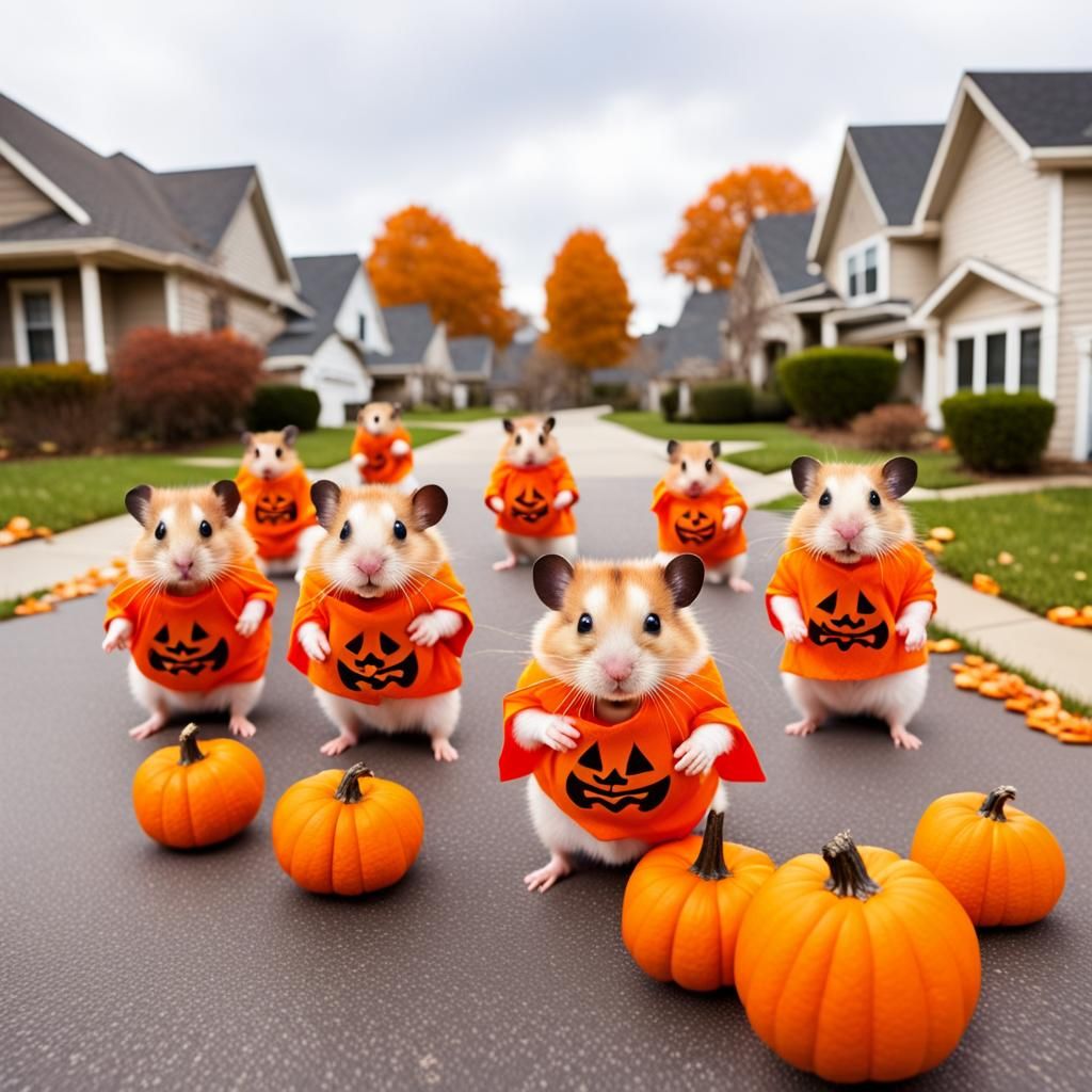 Ninja Hamsters Trick-or-Treating in Suburbia