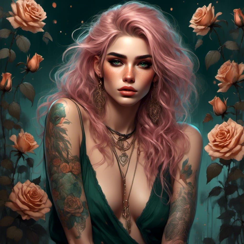 Fantasy Portrait of a Gypsy with Rose-Gold Hair