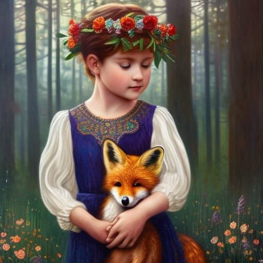 Toddler and Fox Celtic Knot Portrait
