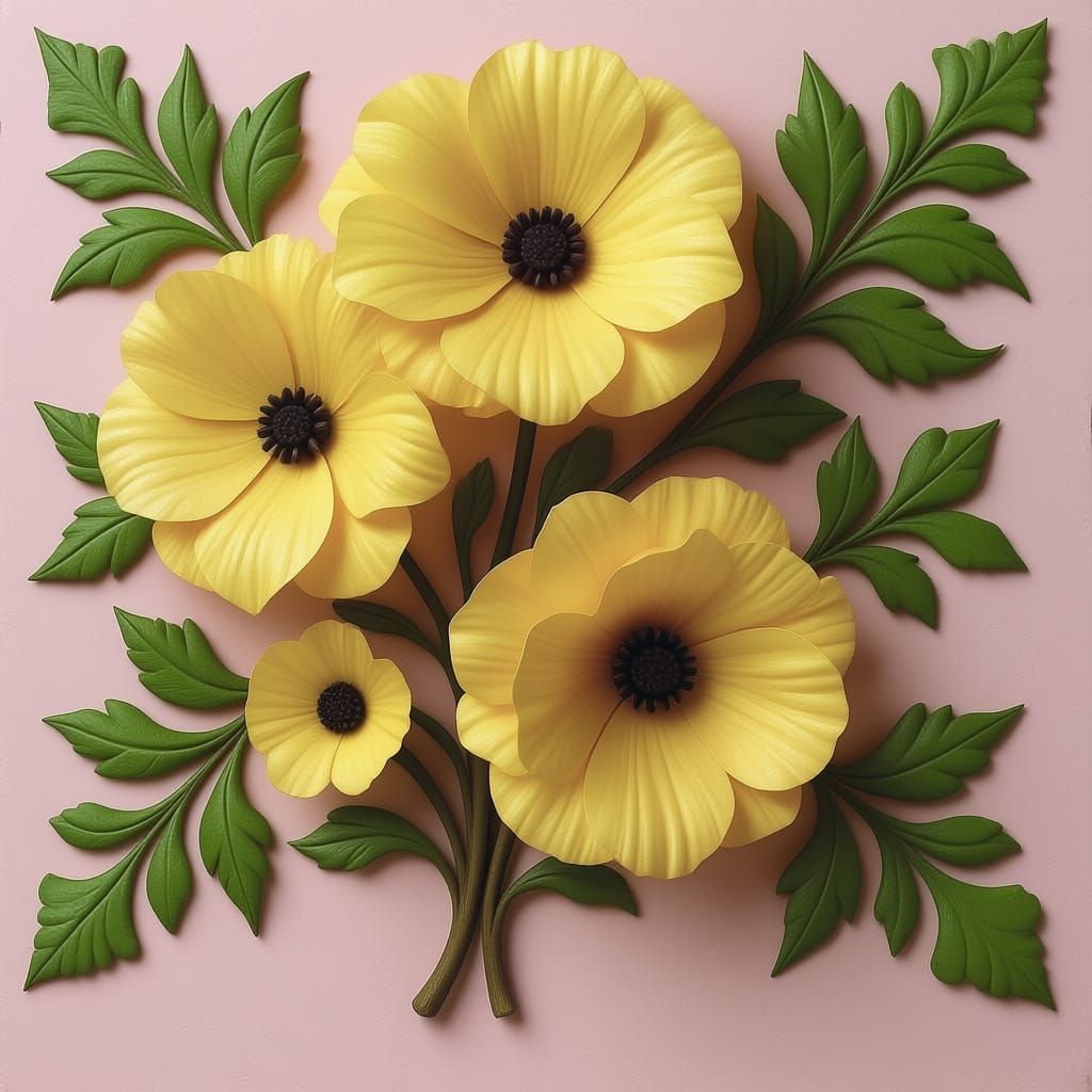 Stucco Artwork Flowers With Soft Highlights