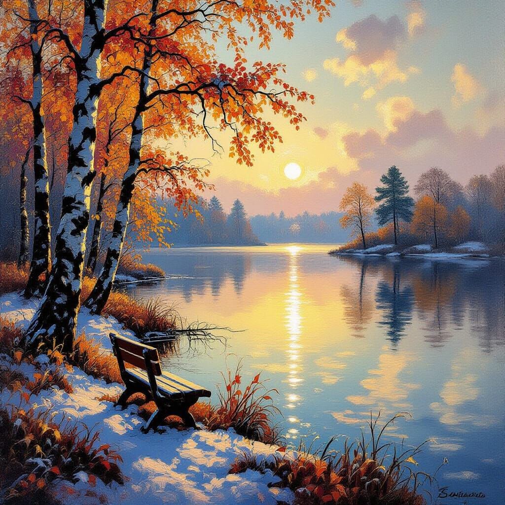 Autumnal Forest Glade with Frost, Inspired by Masters