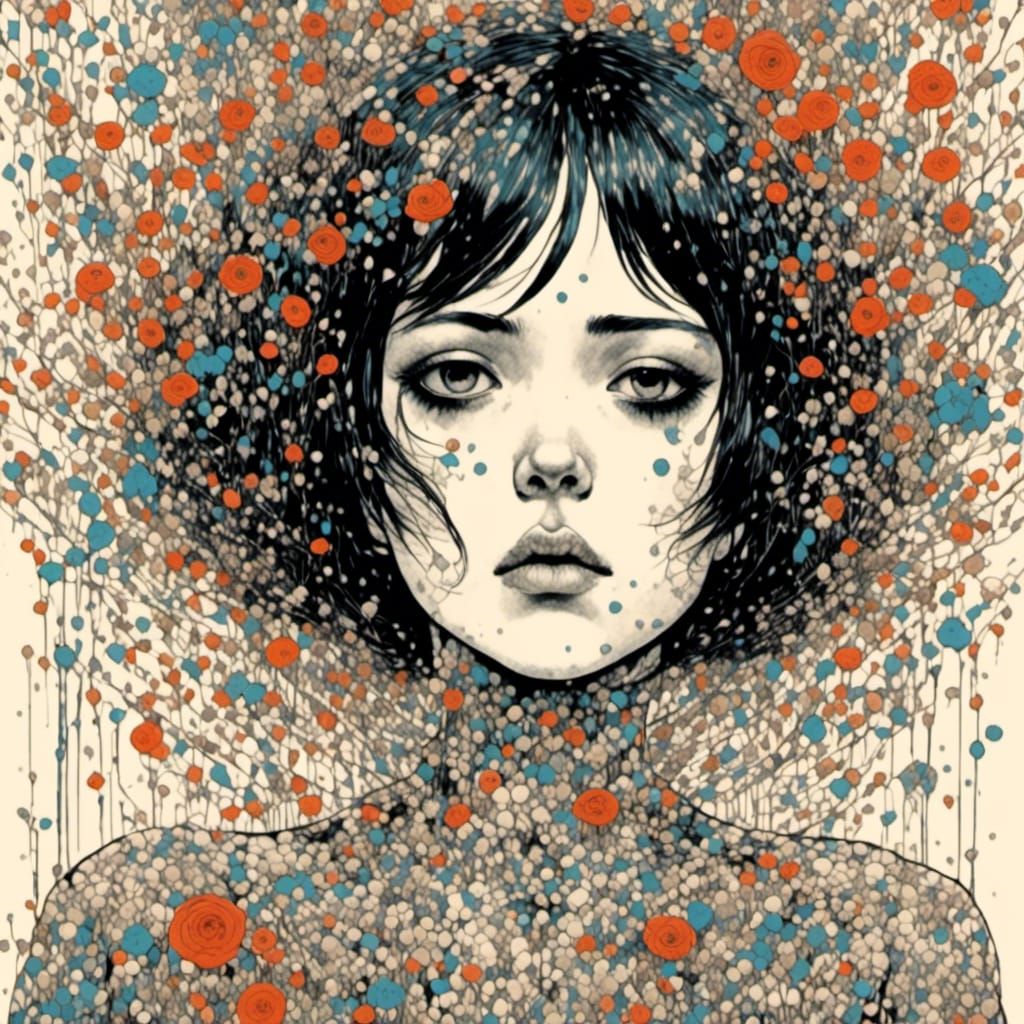 Girl in Dark Art Brut Style Portrait