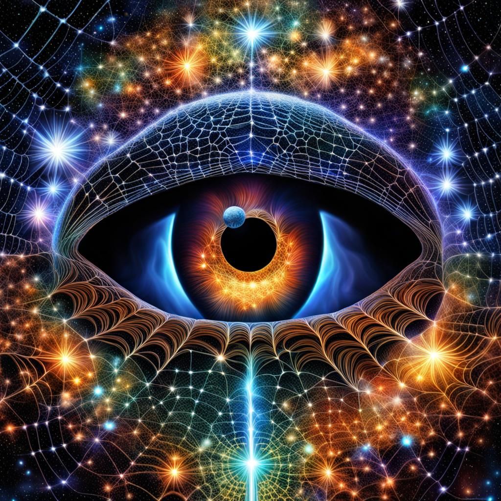 Electric Spiderbot in Cosmic Network, Psychedelic Art