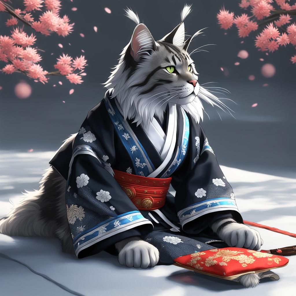 Maine Coon Karate Cat in 3D Anime Style