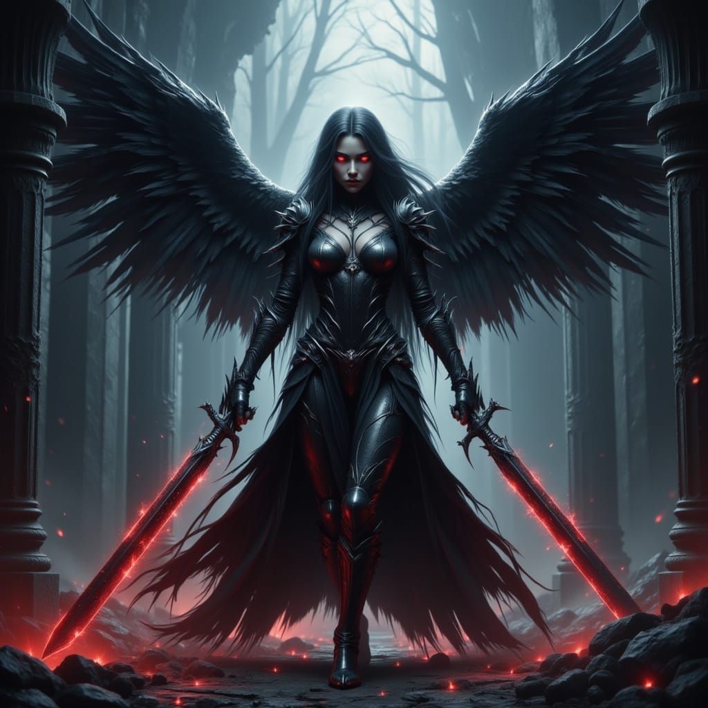 Dark Fallen Angel Ready for Battle