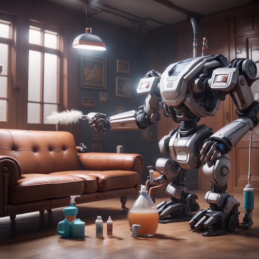 Futuristic Six-Armed Cleaning Robot