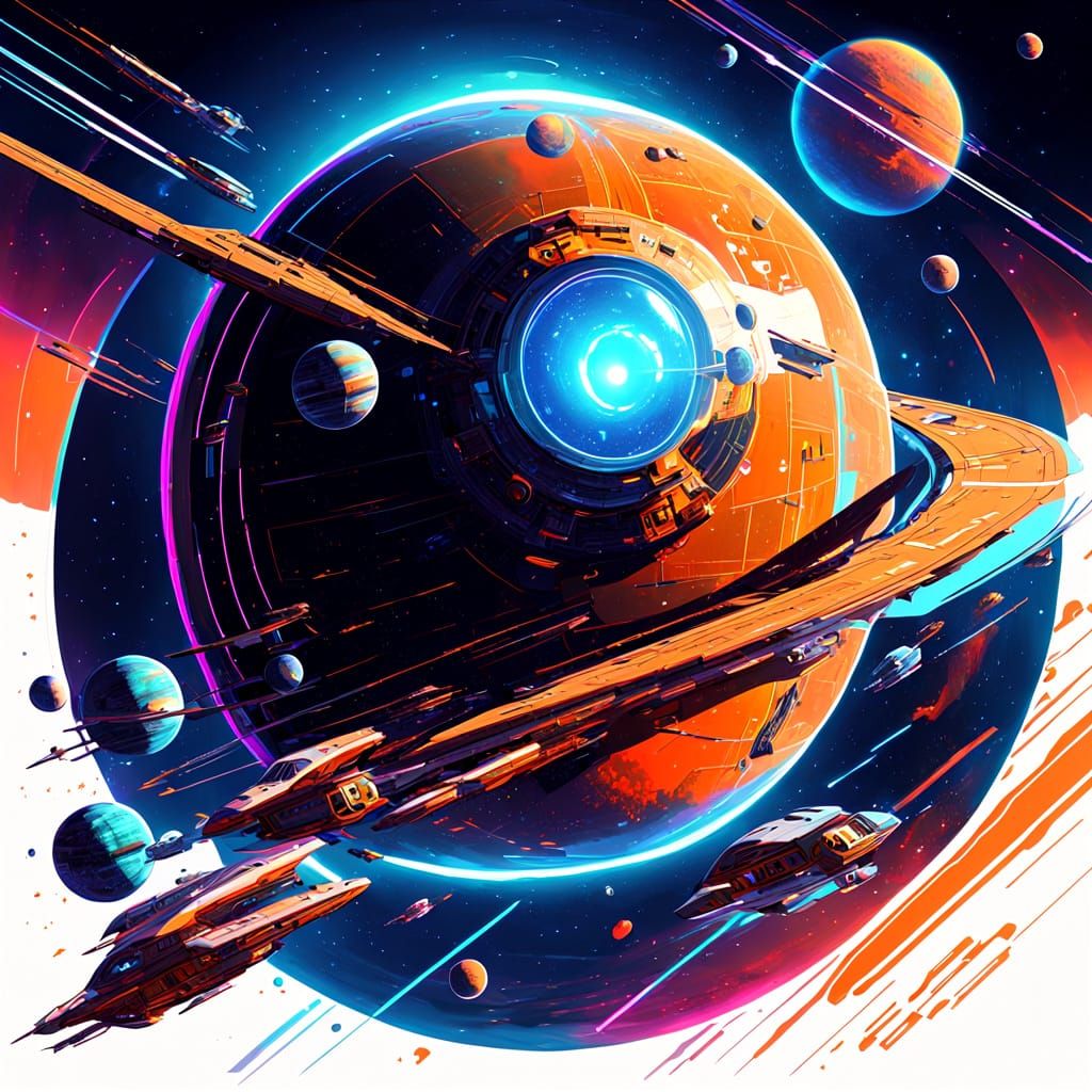 Surreal Cosmic Beings in Neon-Lit Retrofuturistic Space