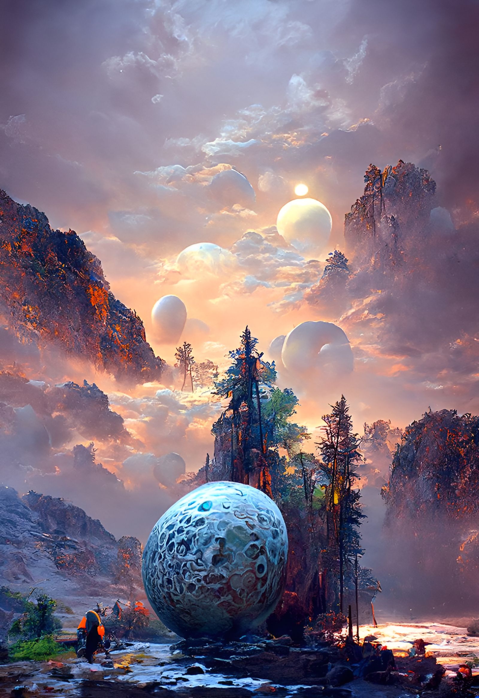 Alien Moonrise Over a Sci-Fi Fantasy Landscape