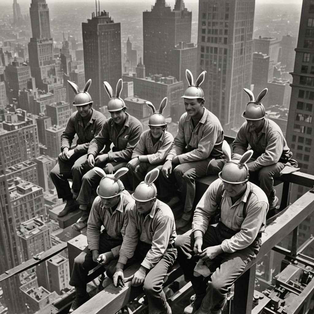 Ironworkers' Lunch Atop a Skyscraper, Black and White Photog...