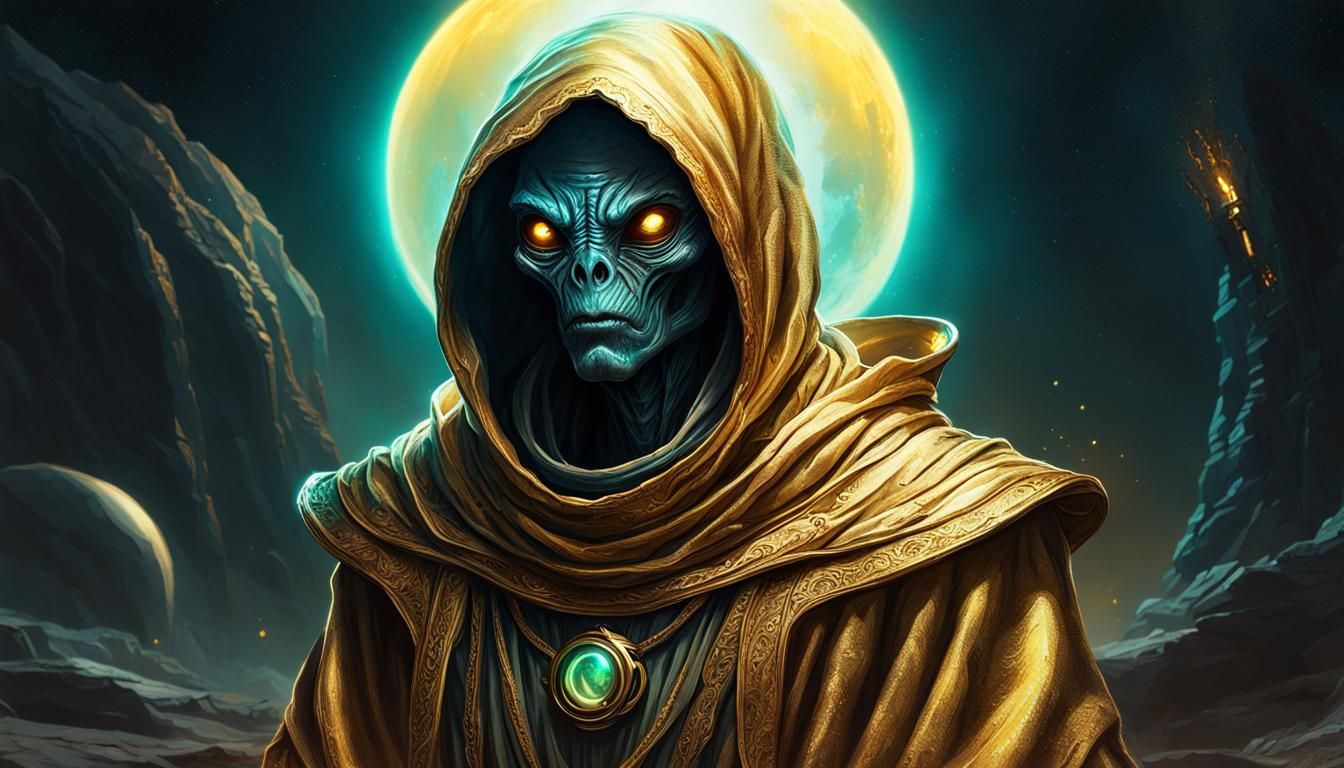 Alien in Golden Robe on Alien Planet