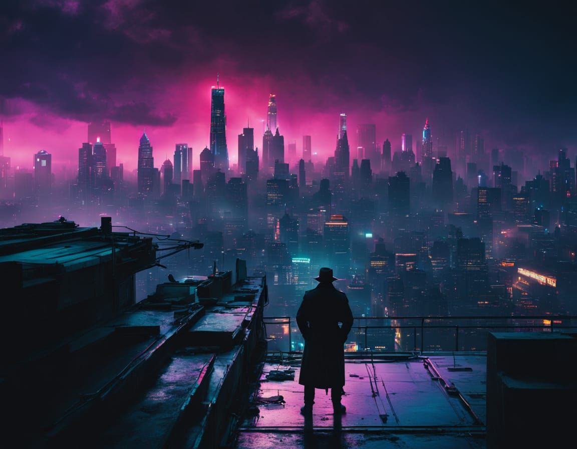 Cyberpunk Cityscape with Neon Lights in Arthur Streeton Styl...