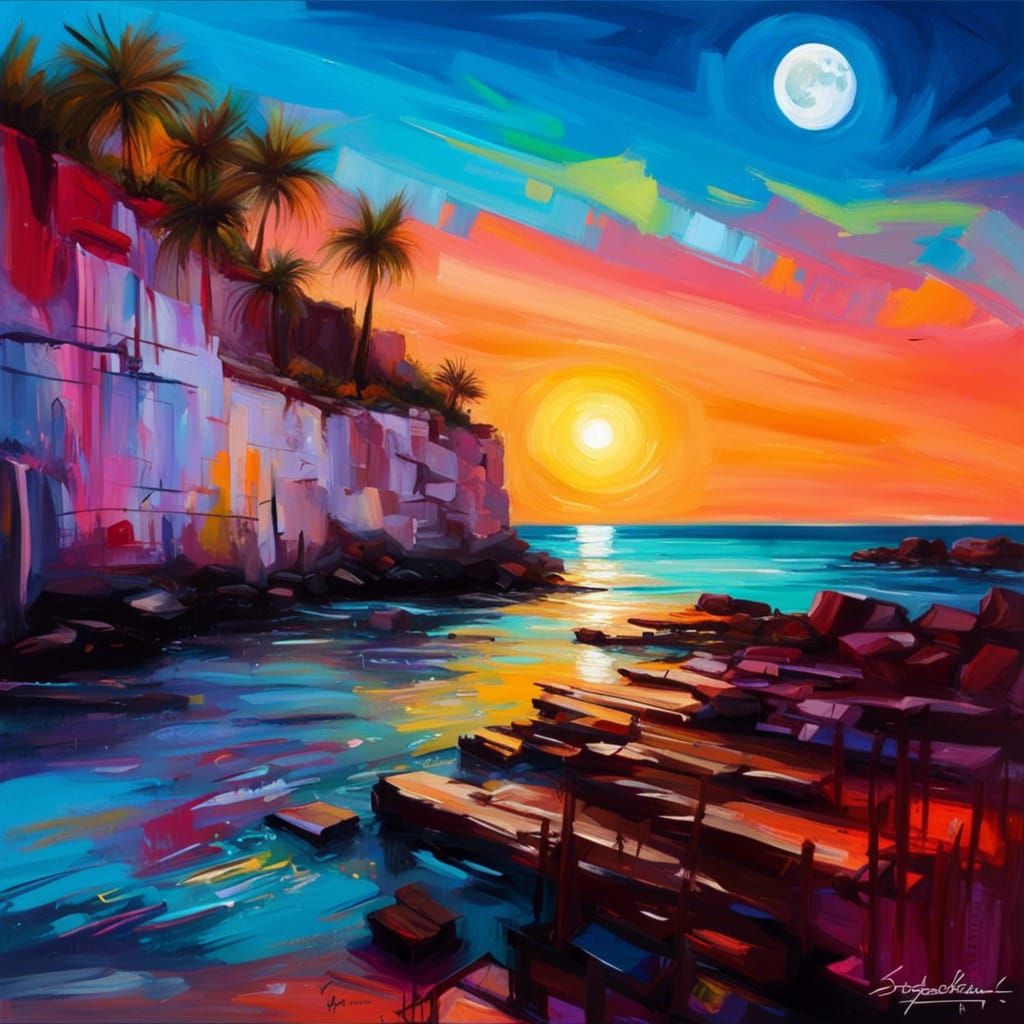 Moon Rising in Broome: Impressionistic Ocean Staircase