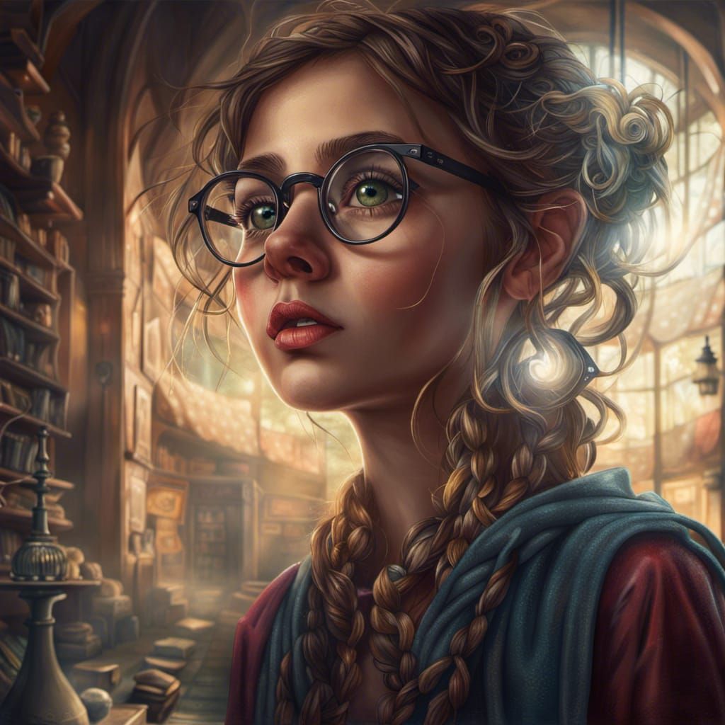 Girl Wearing Glasses in Detailed Fantasy Art
