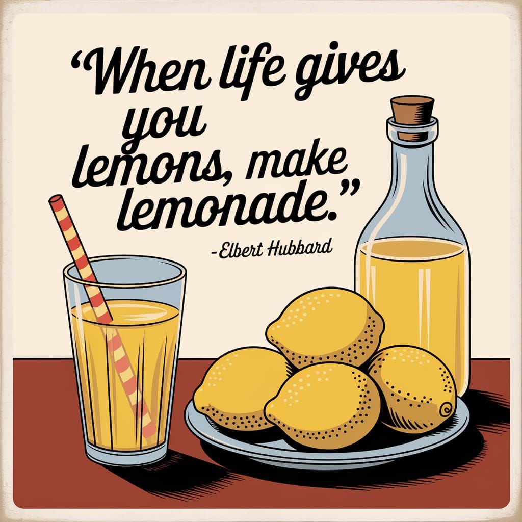 Inspirational Vintage Poster with Lemonade and Lemons in Ret...