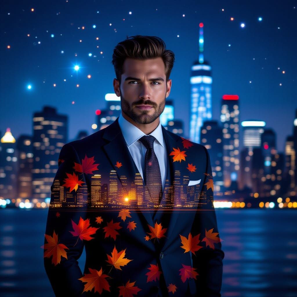 Man and City Fusion: Surreal Double Exposure Portrait