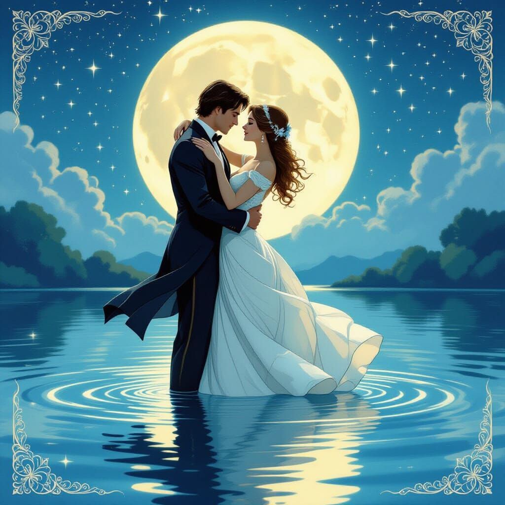 Moonlit Dance on Water in Pastel Style
