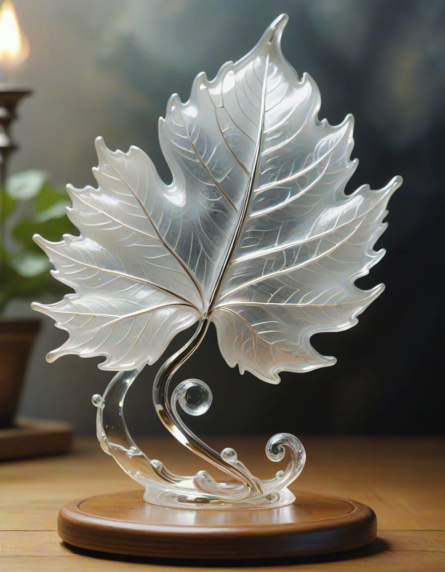 Art Nouveau Glass Leaf Sculpture in Ethereal Light