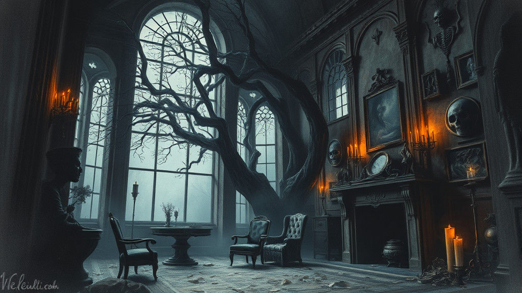 Haunted Mansion Interior in Gothic Graphite Style