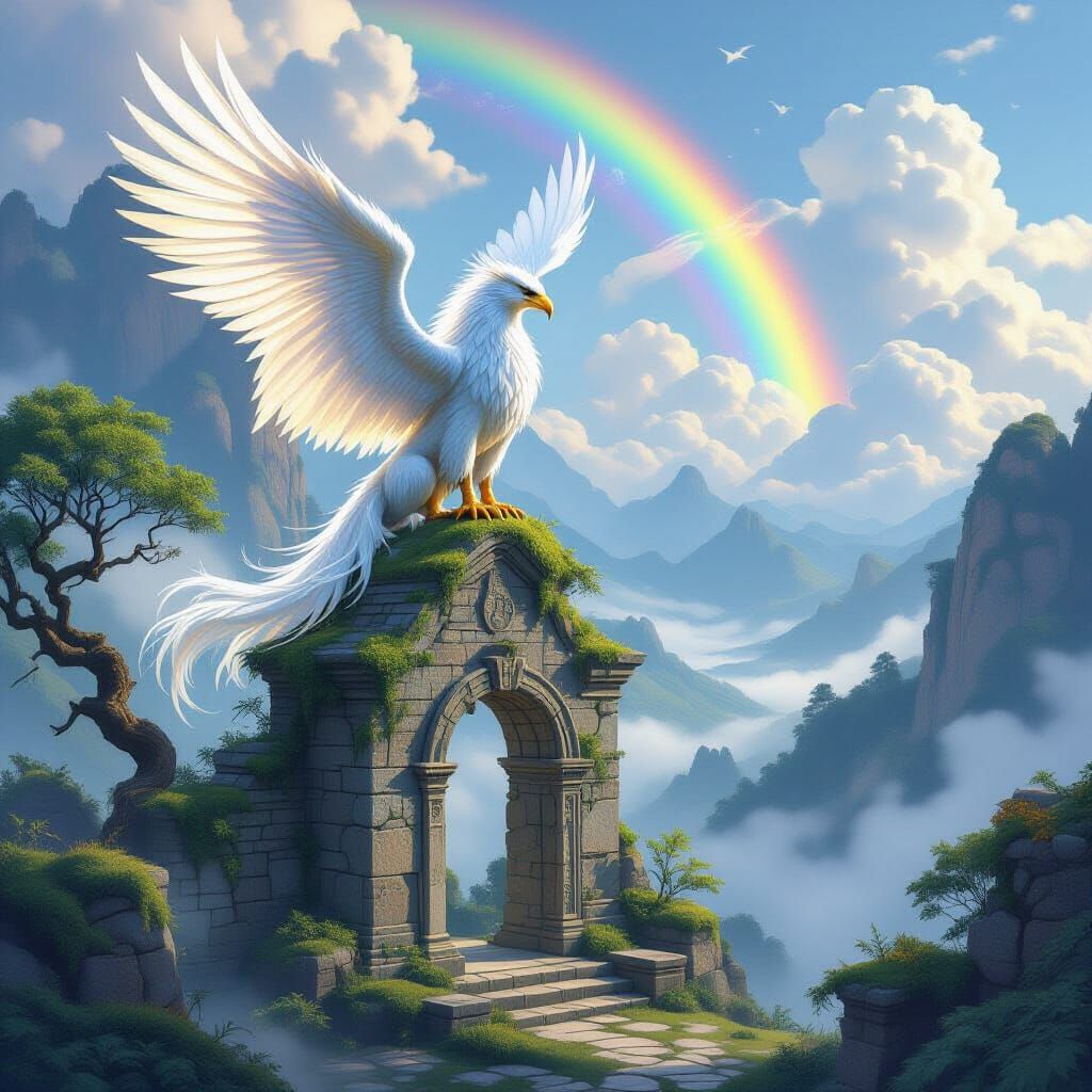 Majestic Griffin Over Misty Valley in Watercolor Fantasy Sty...