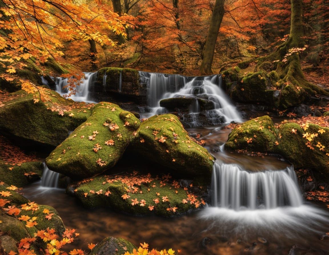 Scenic Autumnal Waterfall in Vivid Colors