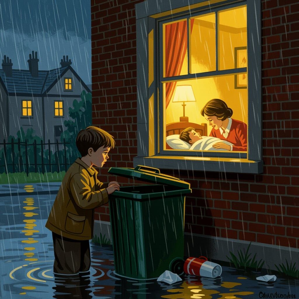 Orphan Boy's Hope: A Glimpse of Warmth in the Rain