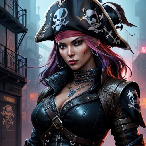Female Robot Pirate in Comic Book Style