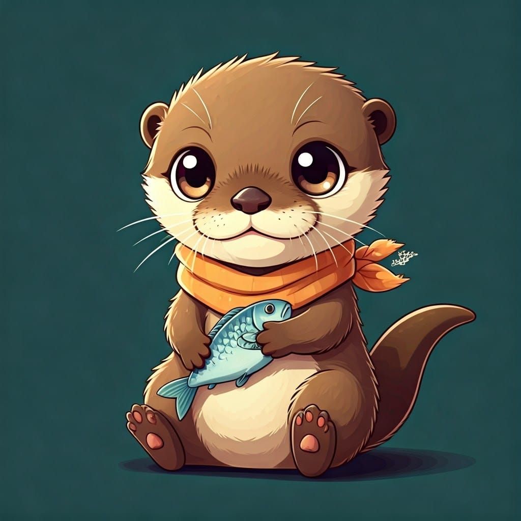 Cute Chibi Otter in Whimsical Anime Art