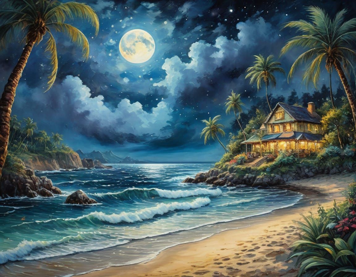 Tropical Paradise Inside a Pineapple: Impressionistic Painti...