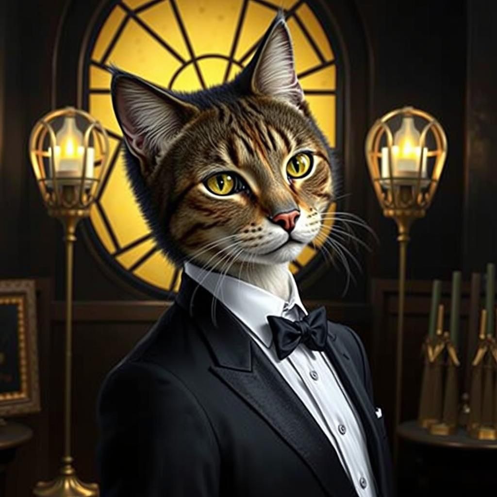 Dapper Feline Spy in Trompe-l'œil Style