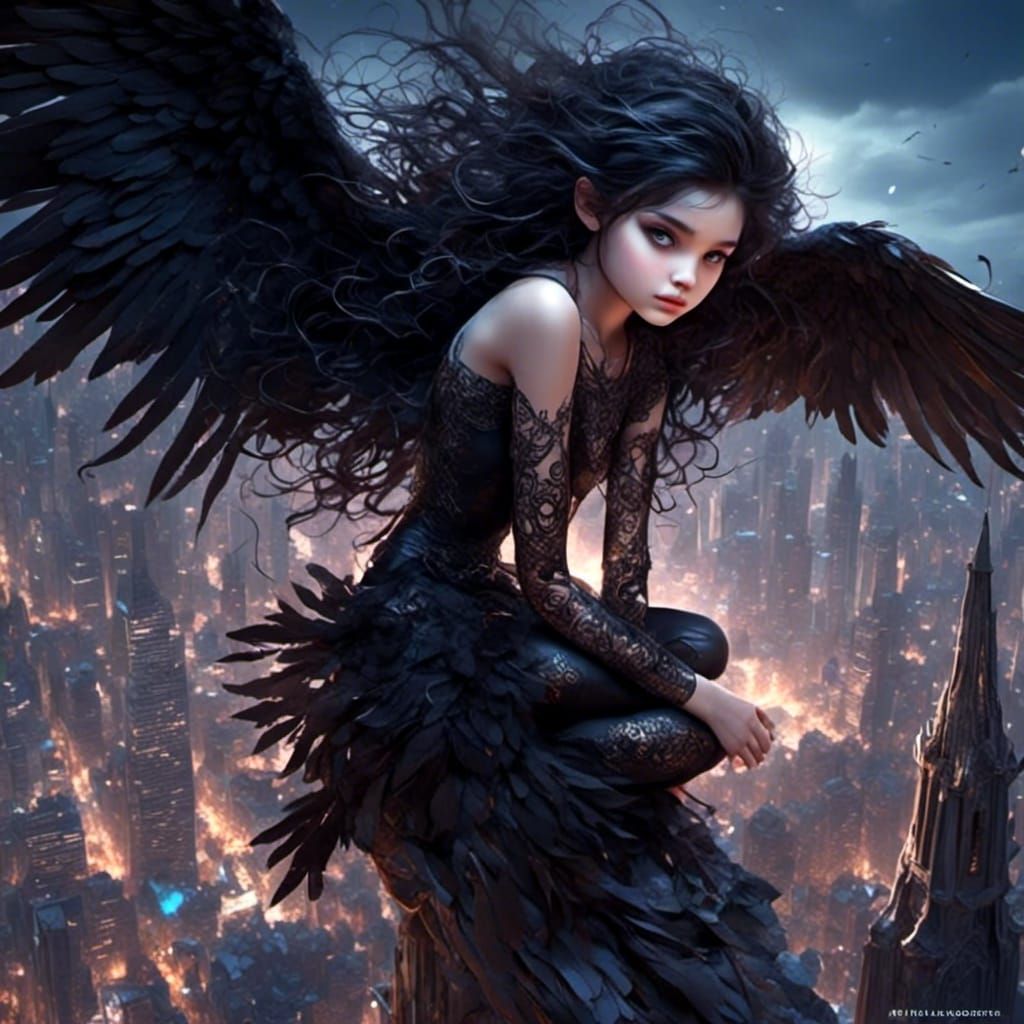 Chibi Fallen Angel on Skyscraper